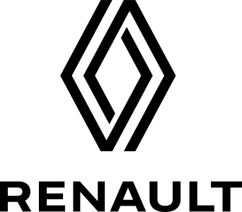 Das Bild zeigt das Renault-Logo mit einer stilisierten Raute über dem Wort RENAULT in fetten, schwarzen Großbuchstaben. Der Hintergrund ist weiß.